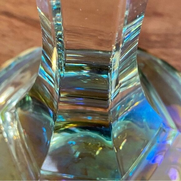 Vintage Italian Lead Crystal Candle Holder in Green and Gold 8.5in - Picture 7 of 16